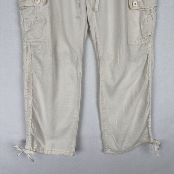 Old Navy Pants Womens 16 Ivory Straight Leg Relaxed Cargo 100% Linen Breathable - Picture 3 of 16